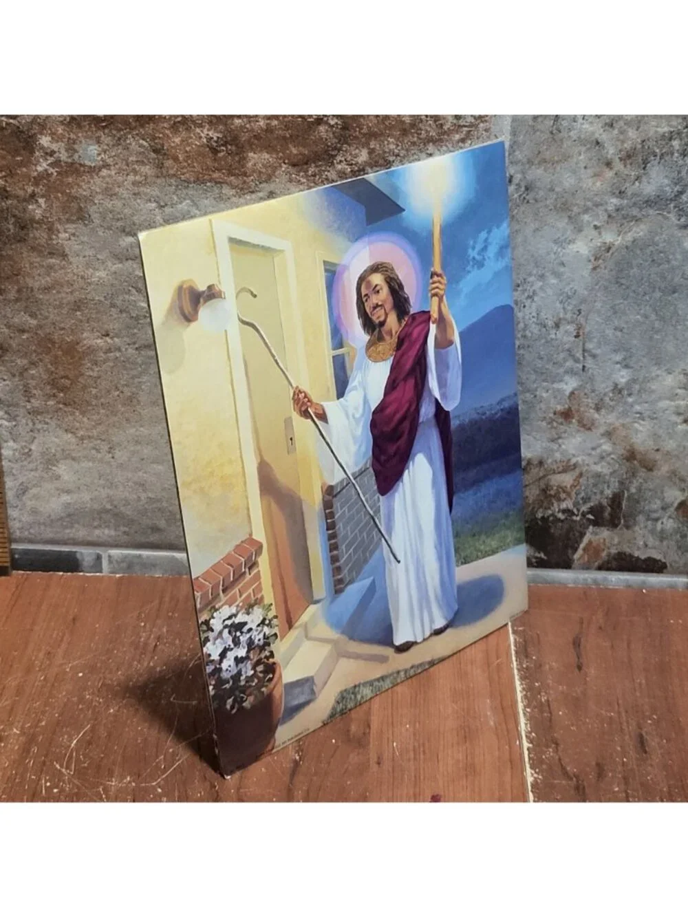 Vintage Religious Lithographic Art Print Jesus Christ Knocking at the Door